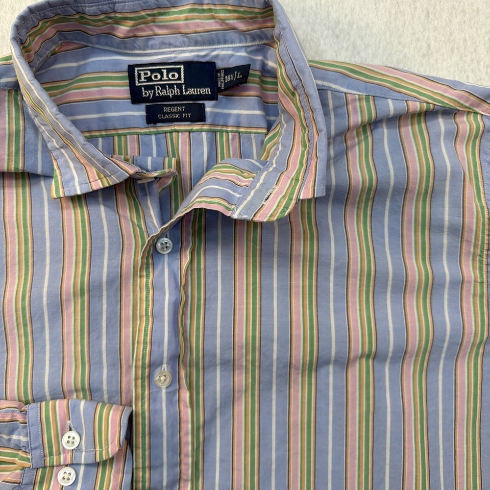 Polo By Ralph Lauren Button Down LS Shirt Men L 16 1/2 Regent Classic Fit Stripe